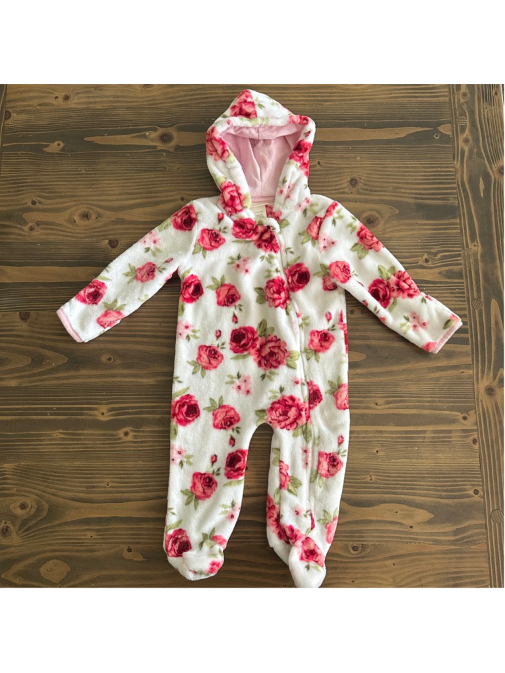 Baby Laura Ashley Hooded Footie Pajamas 6–9 Month White Pink Floral Zip-Up Sleep